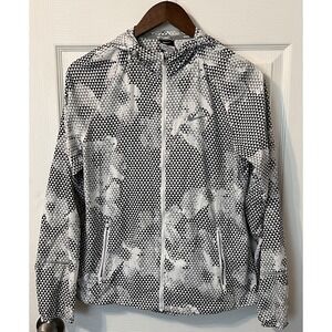 Nike Women's Geometric Patterned Hooded Windbreaker Black/White Size M